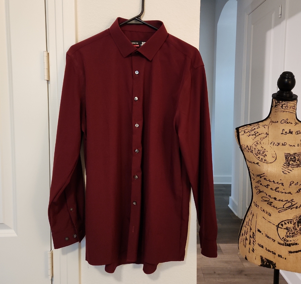 JF J.Ferrar Maroon Button Down Shirt